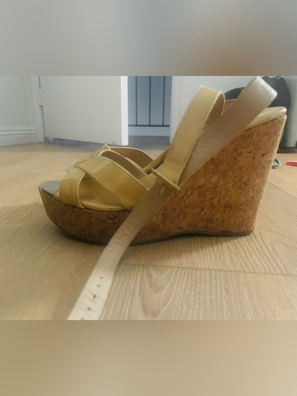 Jimmy Choo Yellow Leather Cork Wedge Sandals